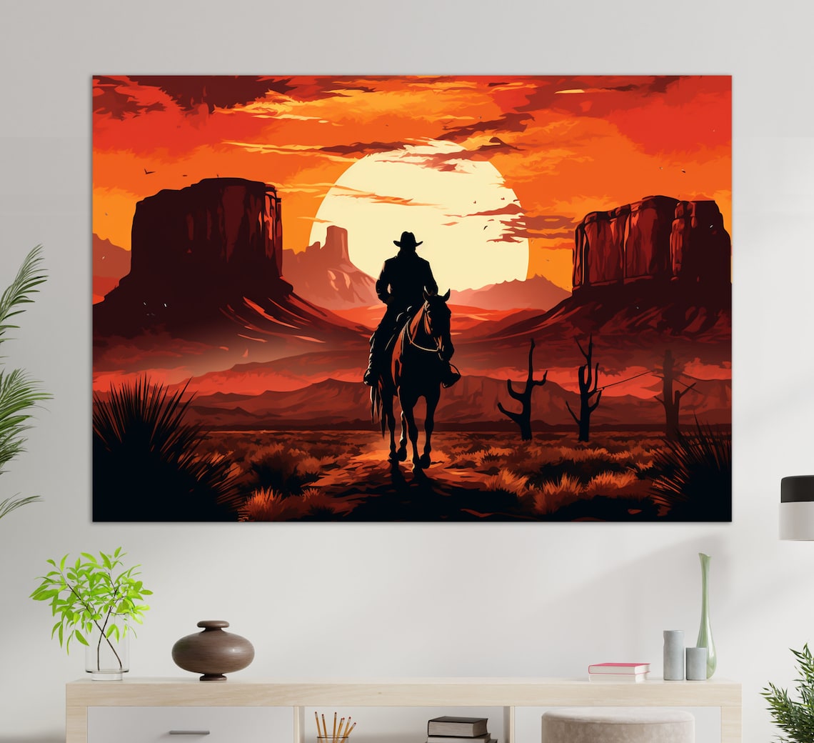 Cowboy On A Horse, Old West Painting Art Print