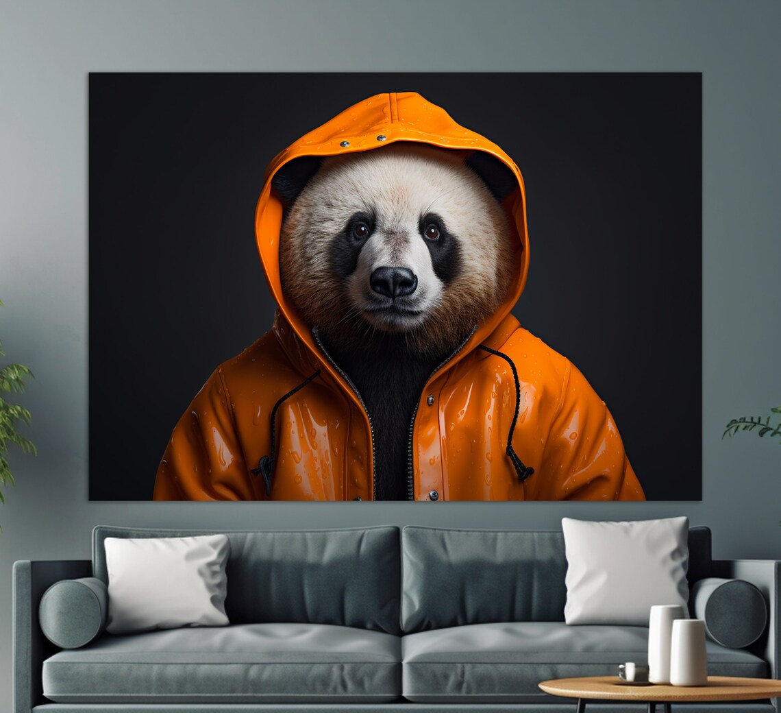 Panda In A Leather Jacket, Animal Art Print - Image 2