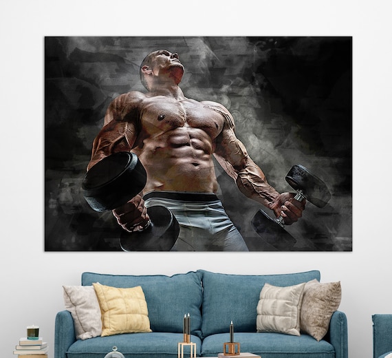 Workout Wall Art Weightlifter Gift Gym Wall Decor Gym Painting Workout Print Fitness Print Gym Wall Art