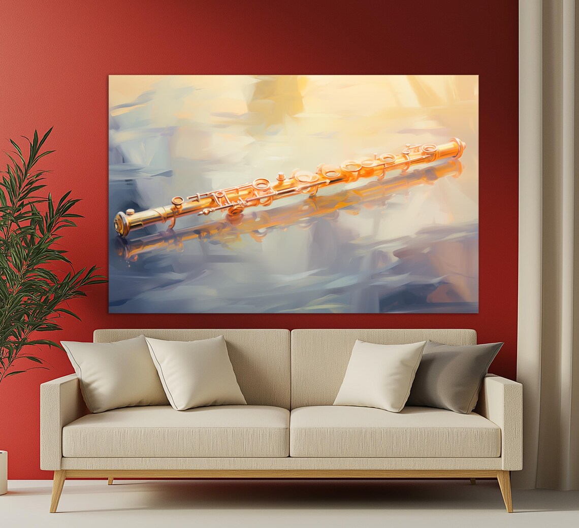 Golden Flute Reflection Soft Abstract Watercolor Music Instrument Art Print