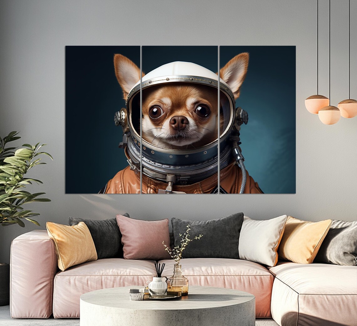 Chihuahua Astronaut Portrait Vintage Space Helmet Cute Funny Dog Art Poster - Image 4