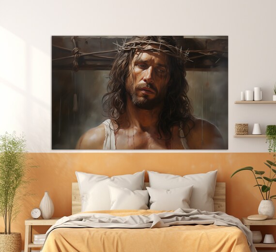 Jesus Christ Crown Of Thorns Realistic Painting Christian Faith Art Wall Poster