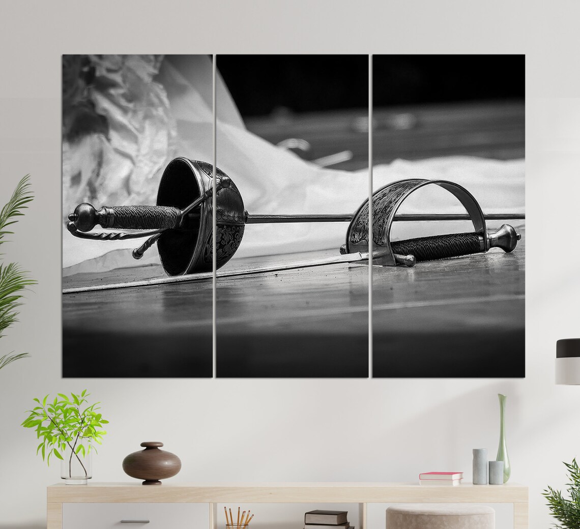 Fencing Epees Crossed Black White Classic Sport Photography Poster - Image 3