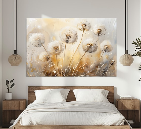 White Dandelion Seed Heads Golden Light Soft Floral Art Poster