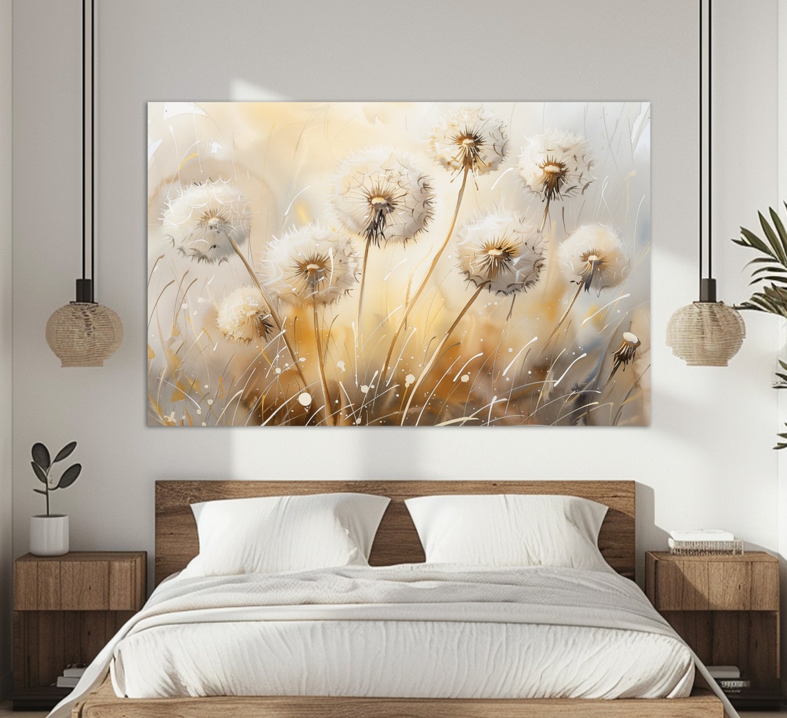 White Dandelion Seed Heads Golden Light Soft Floral Art Poster