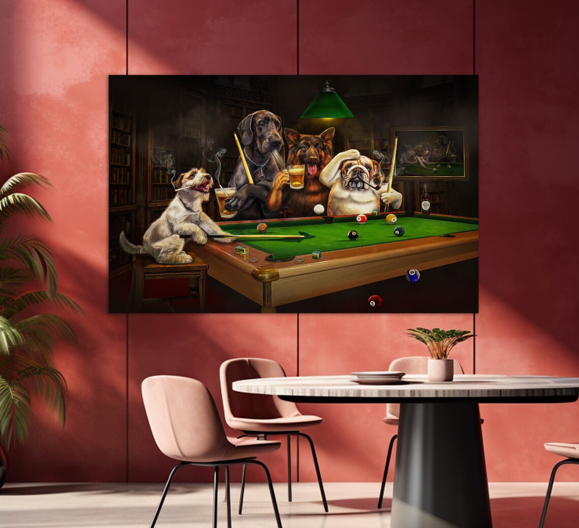 Dogs Playing Billiards, Billiard Room Wall Art Print - Image 3