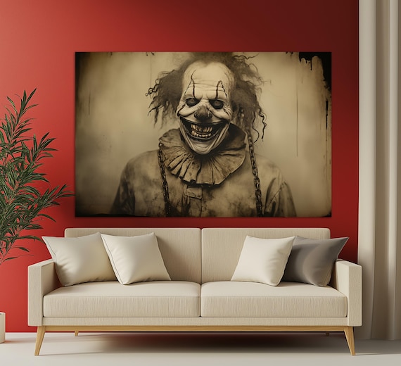 Scary Vintage Clown Portrait Sepia Horror Gothic Halloween Wall Art Print