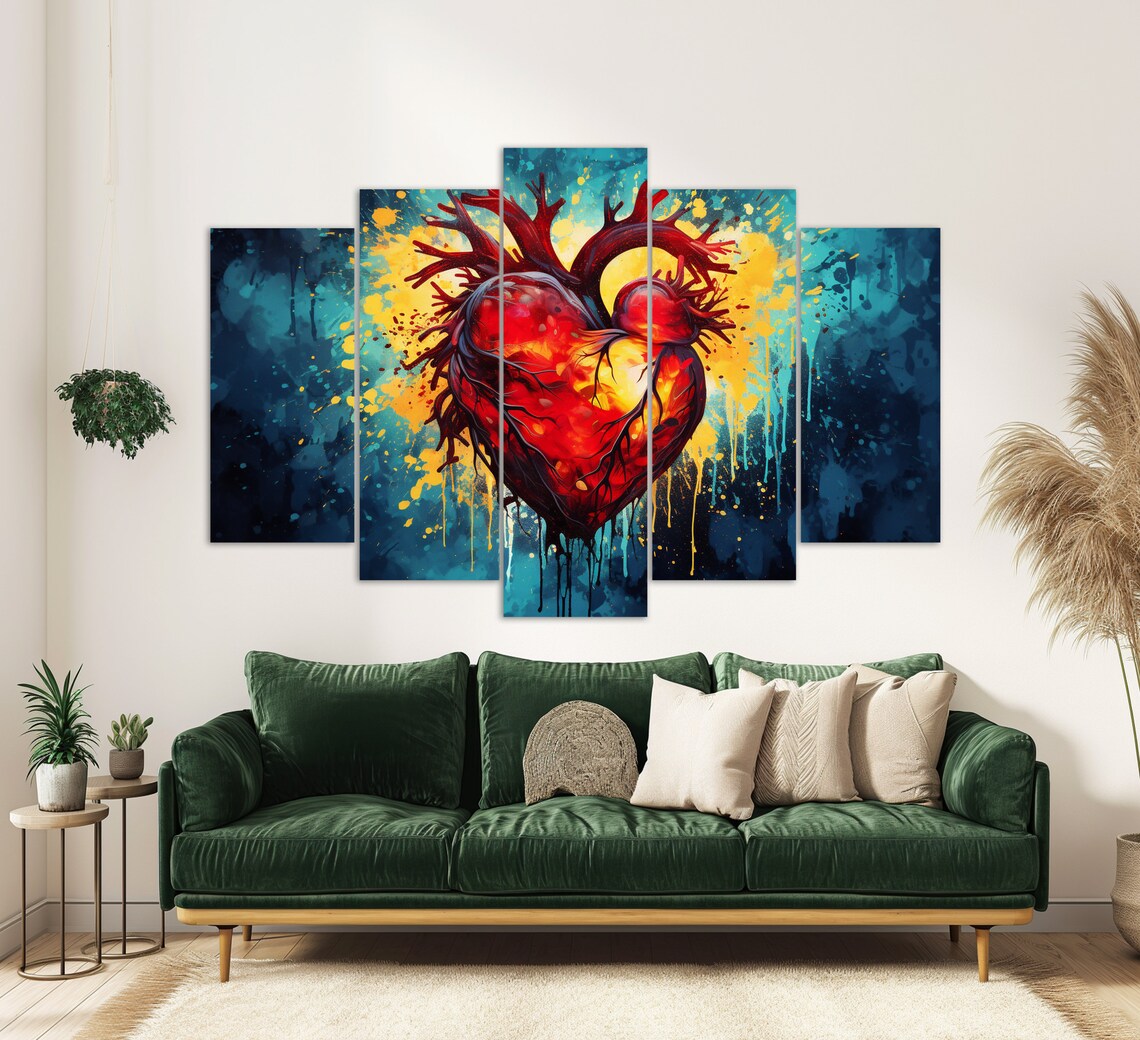 Anatomical Human Heart Watercolor Red Splash Medical Office Print - Image 2