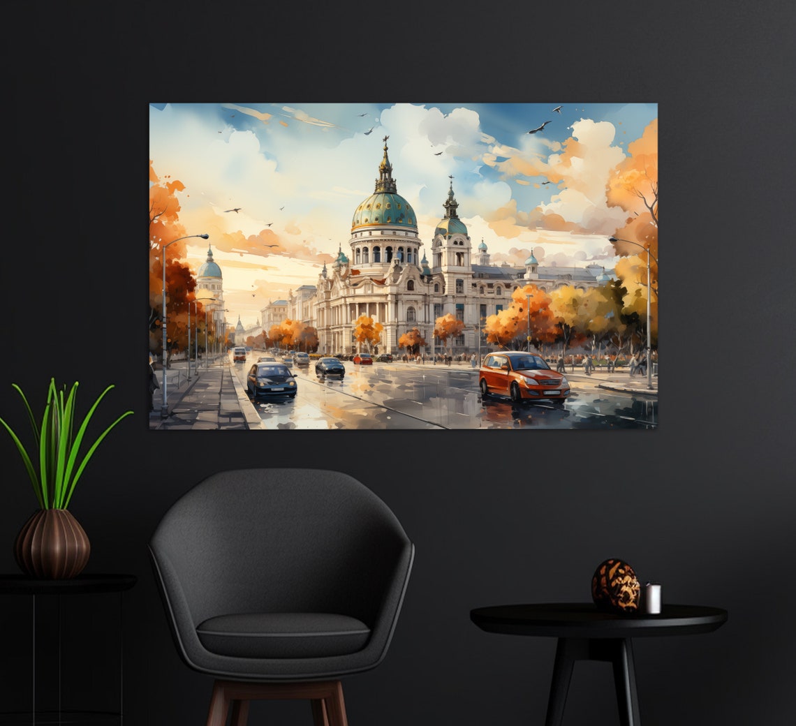 Madrid Spain Autumn Boulevard With Grand Domed Palace Travel Poster - Image 2