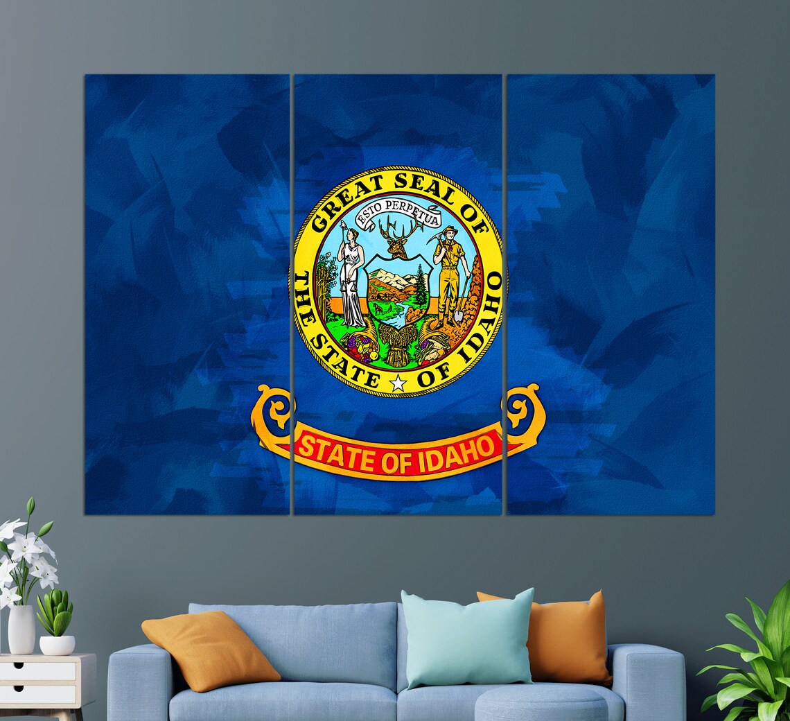 Idaho State Flag Great Seal Painted Blue Vintage Flag Wall Art Poster - Image 3