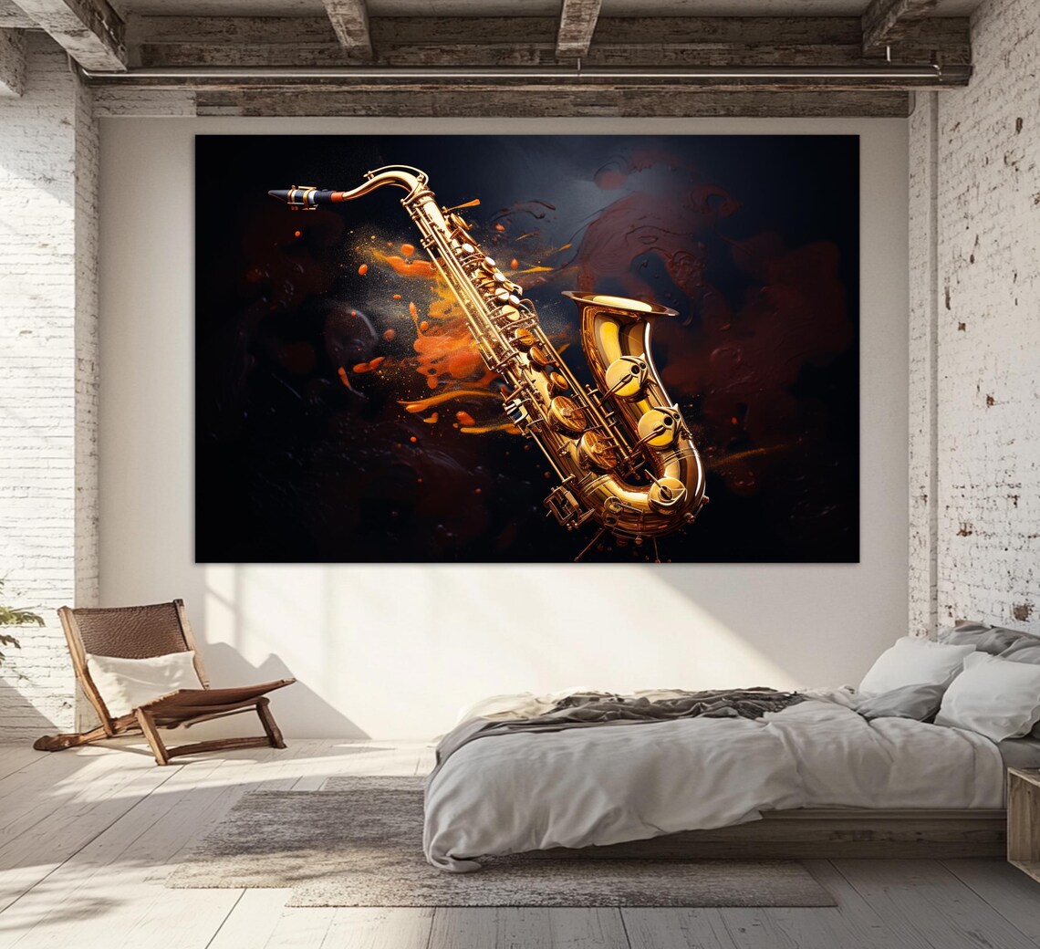 Abstract Saxophone Wall Art Print, Jazz Music Decor