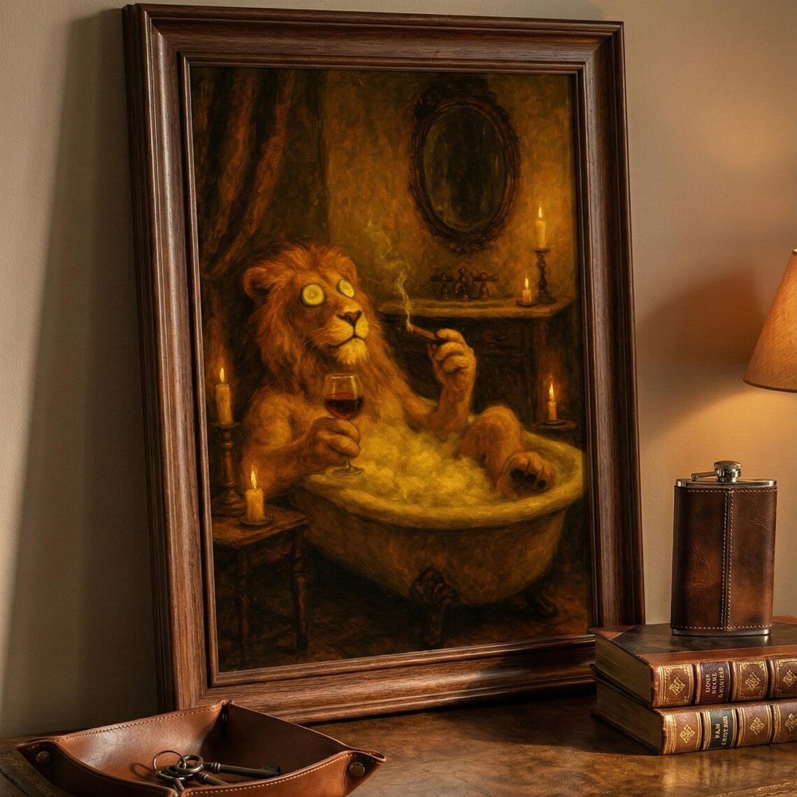 Lion Spa Art Print Whimsical Bathroom Wall Decor