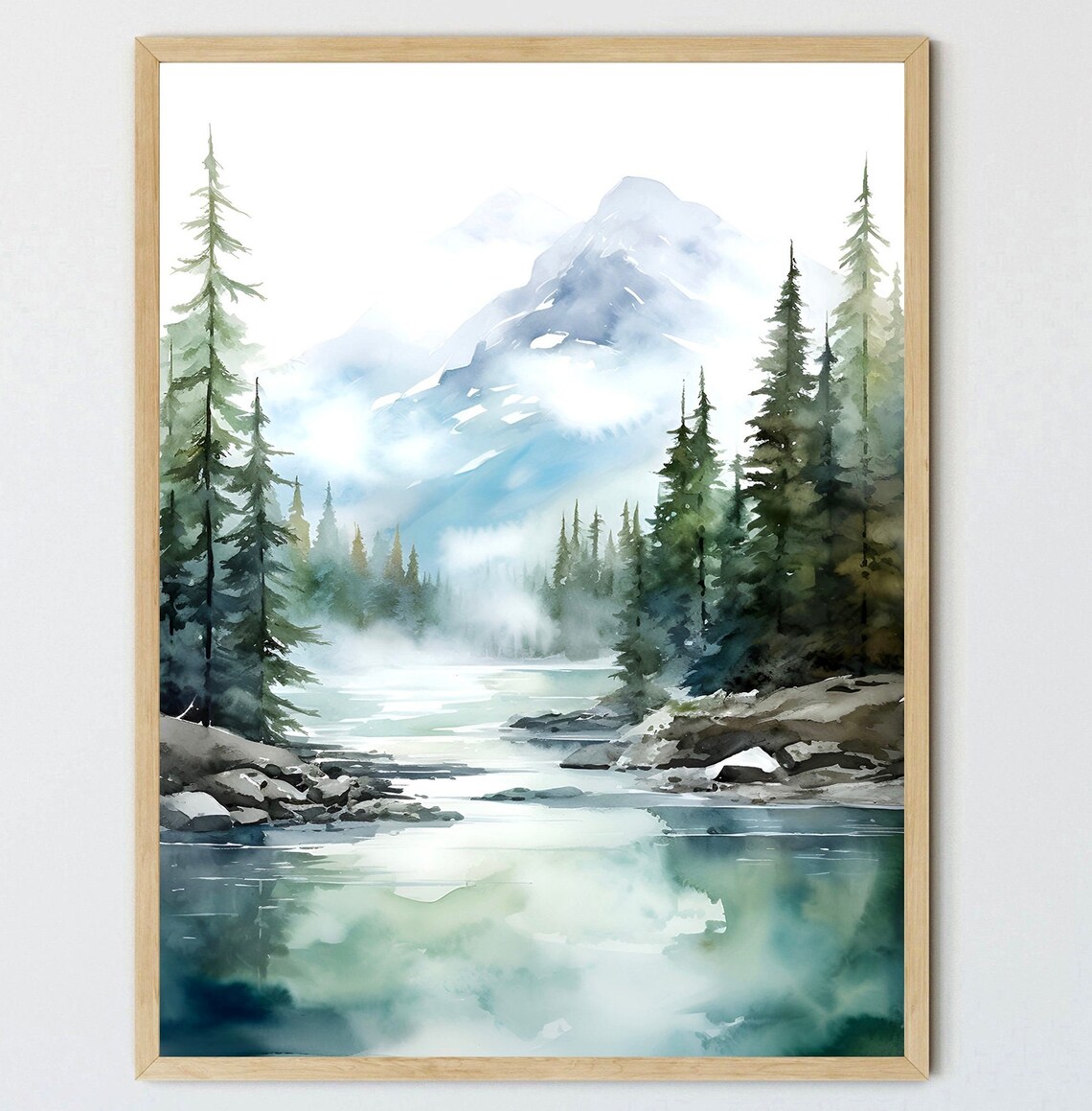 Mountain Forest Lake Minimalist Wall Art Print