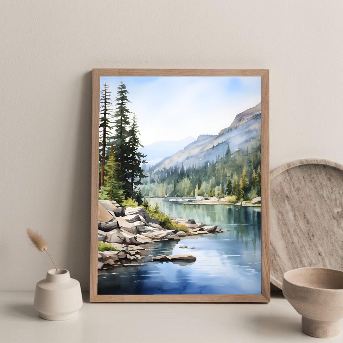 Utah Mountains Watercolor Lake Mary Travel Poster - Image 2