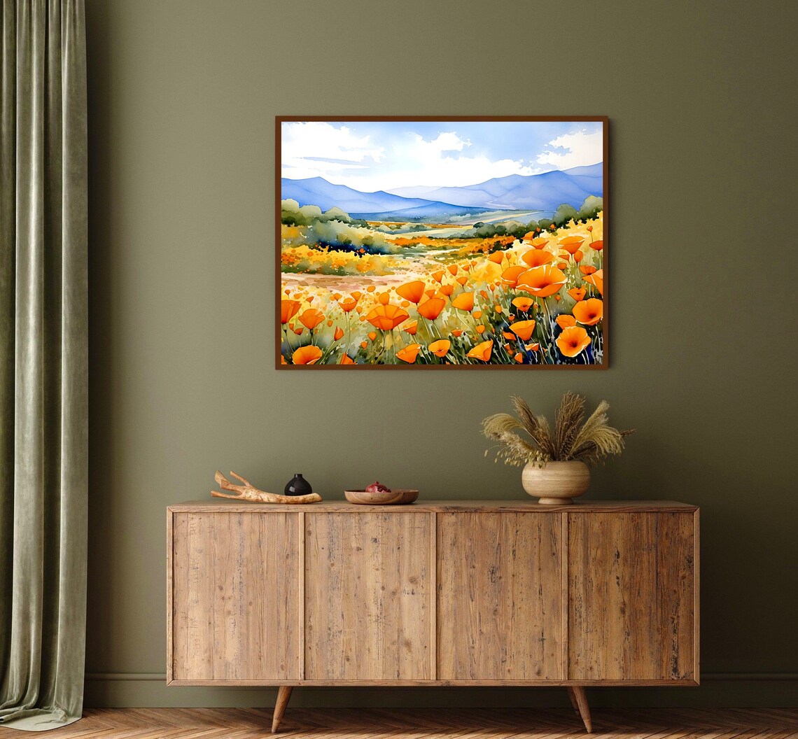 California Wildflower Poppy Watercolor Art Print - Image 4