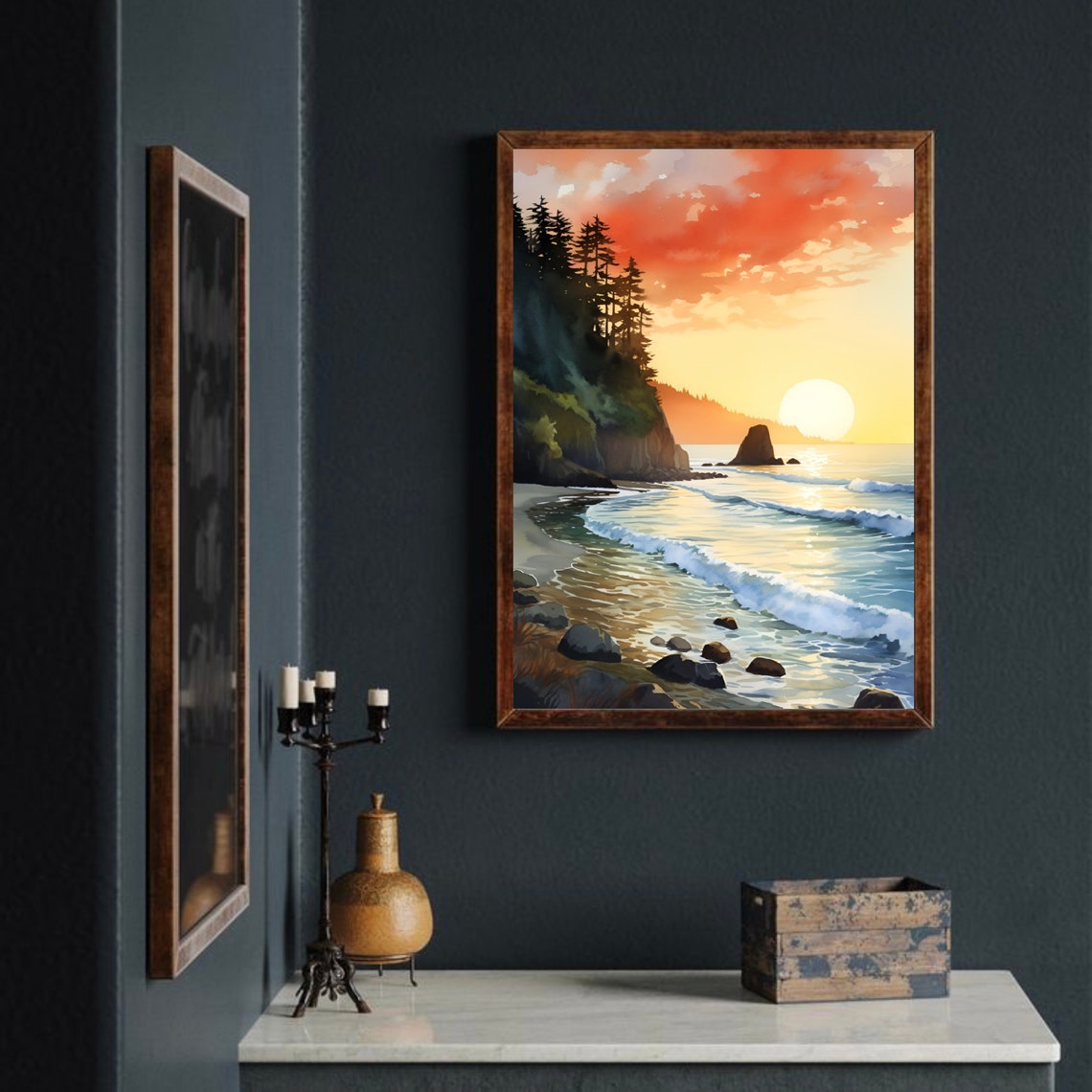 Ruby Beach Sunset Sea Stack Waves Watercolor Coastal Art Poster - Image 4