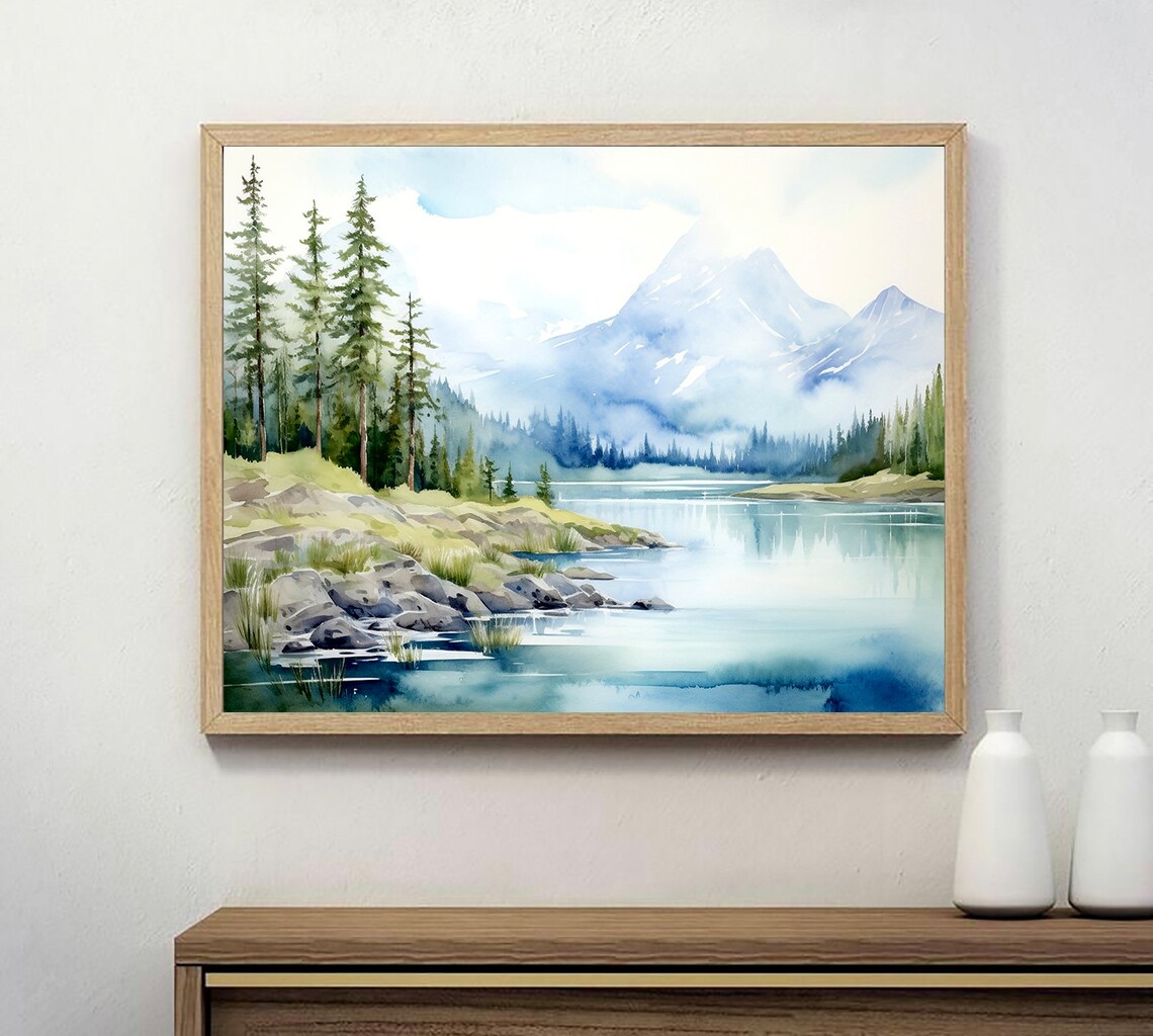 Yosemite Tenaya Lake Pines Snowy Peaks Sierra Watercolor Poster - Image 3