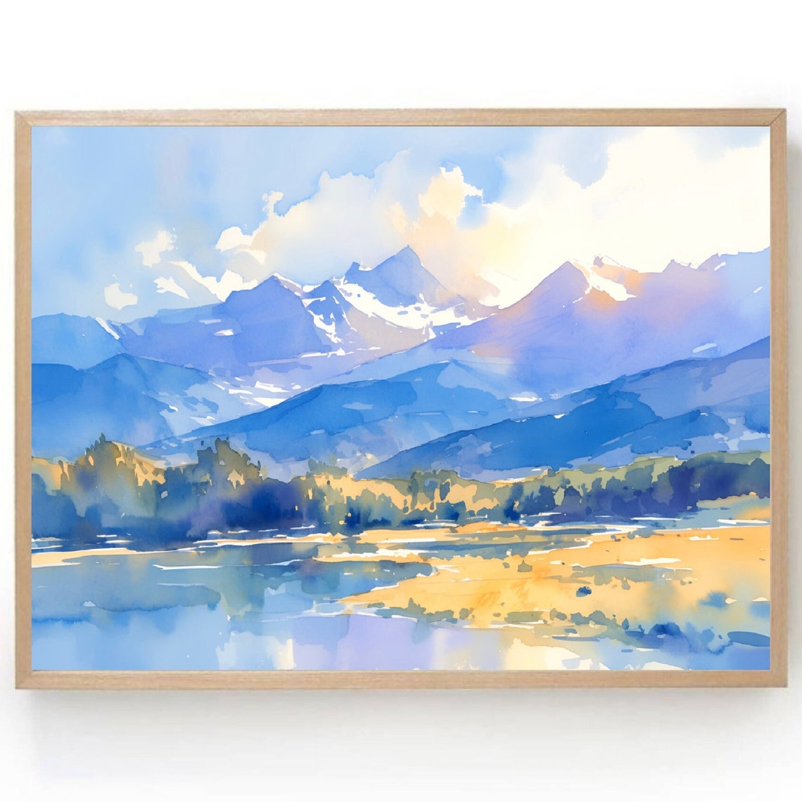 Lake Geneva Alpine Meadow Snow Peaks Watercolor Switzerland Poster
