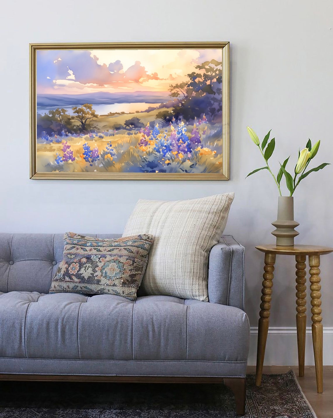 Trinity River Texas Sunset Bloom Wildflowers Watercolor Poster - Image 3