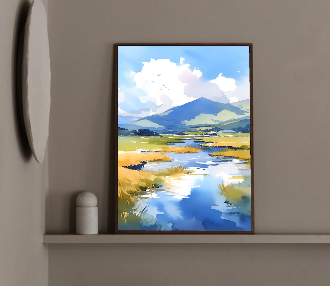 Shannon River Ireland Green Mountain Valley Watercolor Poster - Image 4