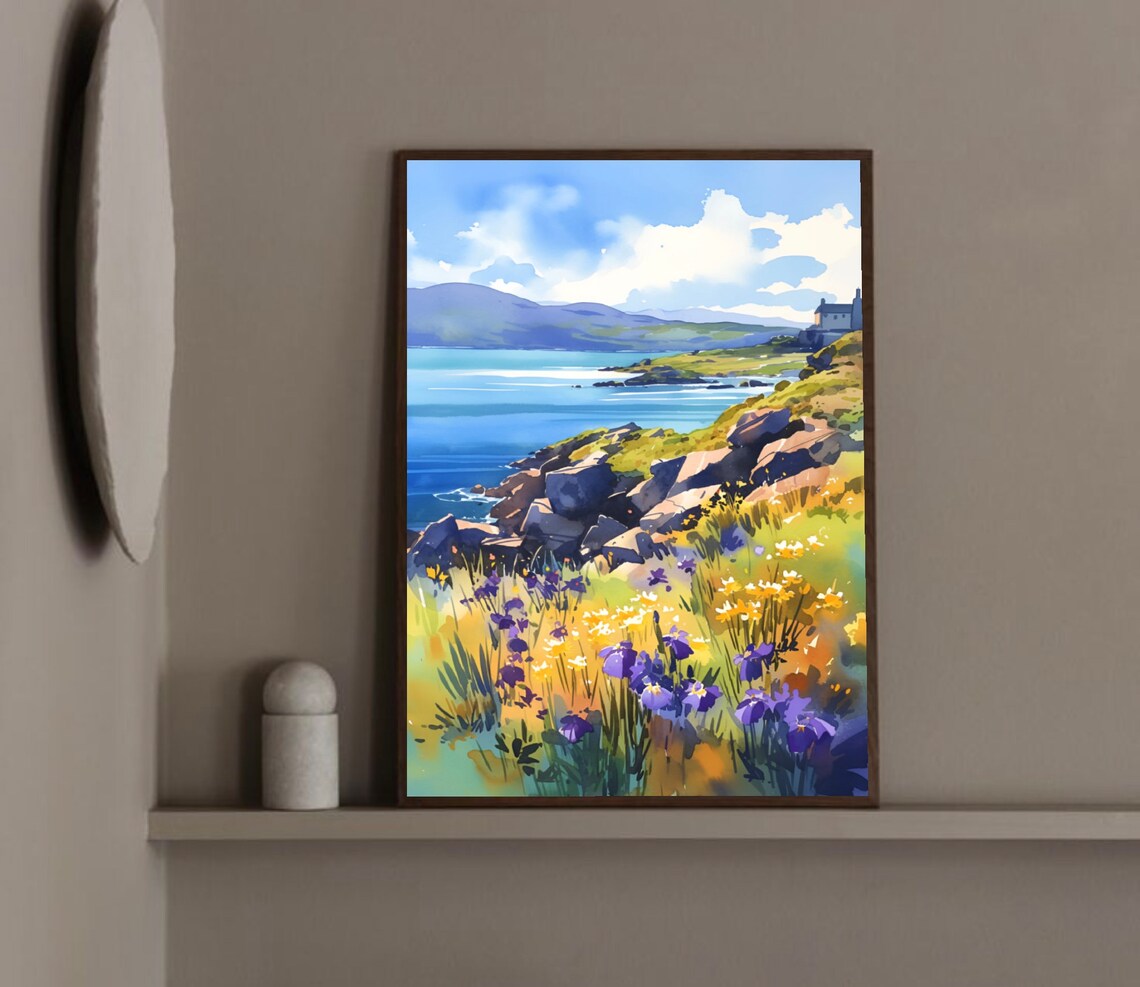 Achill Island Painting Ireland Watercolor Print Wildflowers Wall Art Irish Coastal Landscape Seascape Artwork Ireland Coastline Poster - Image 4