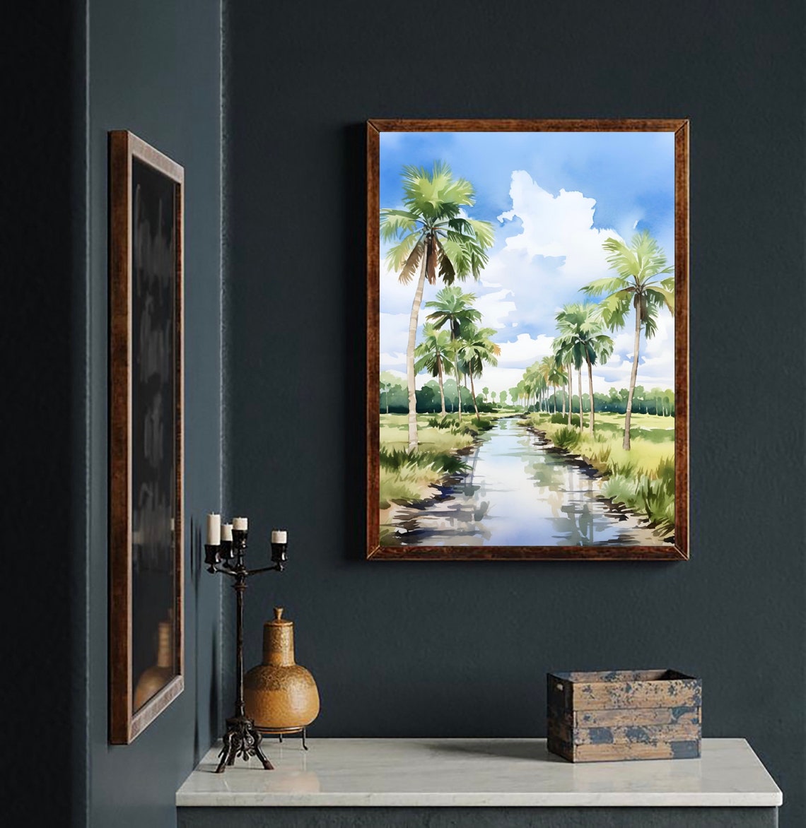 Florida Everglades Palm Trees Marsh Waterway Watercolor Poster - Image 2