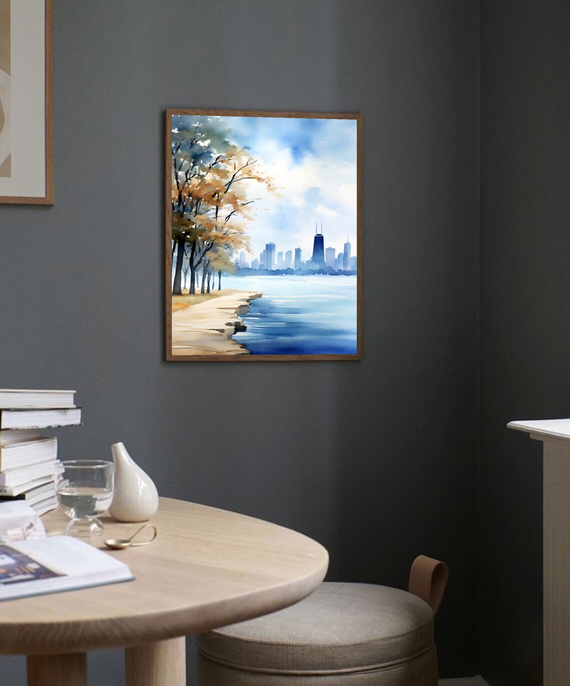 Chicago Downtown Watercolor Skyline Art Print - Image 3