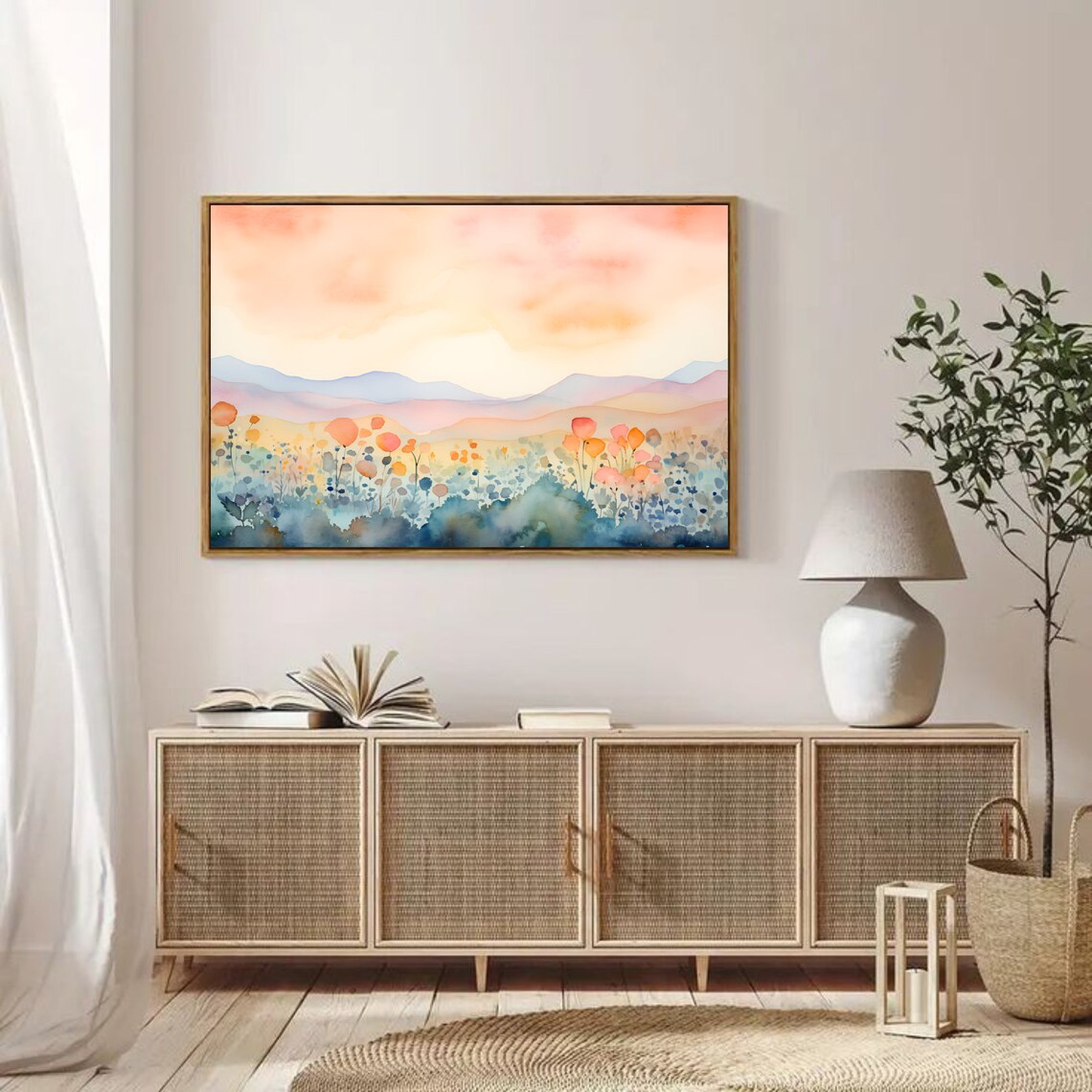 Sandia Mountains New Mexico Sunrise Bloom Meadow Watercolor Poster - Image 2