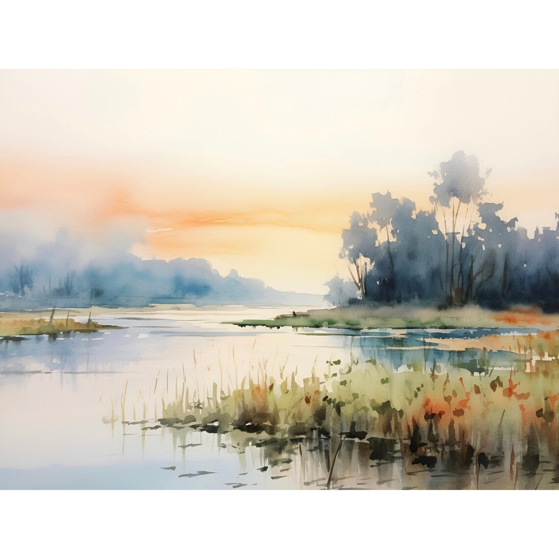 Apalachicola River Watercolor Landscape Art Print
