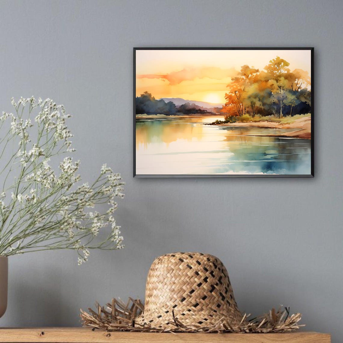 Santeetlah Lake Painting North Carolina Art Print Sunrise Panoramic Landscape Forest Lake Watercolor Art Nature Travel Poster - Image 2