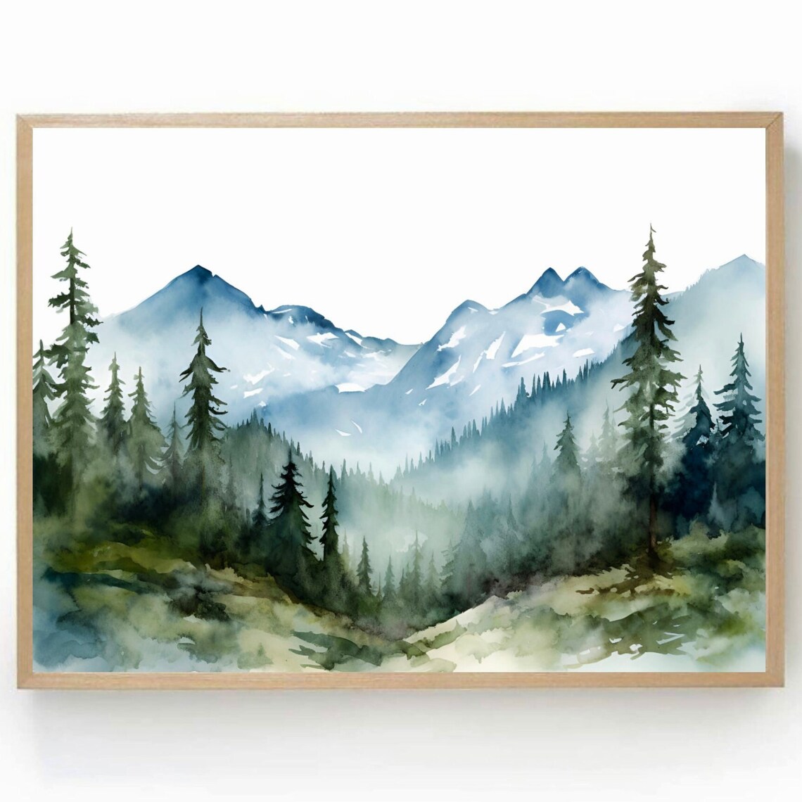 Panoramic Mountain Forest Watercolor Art Print
