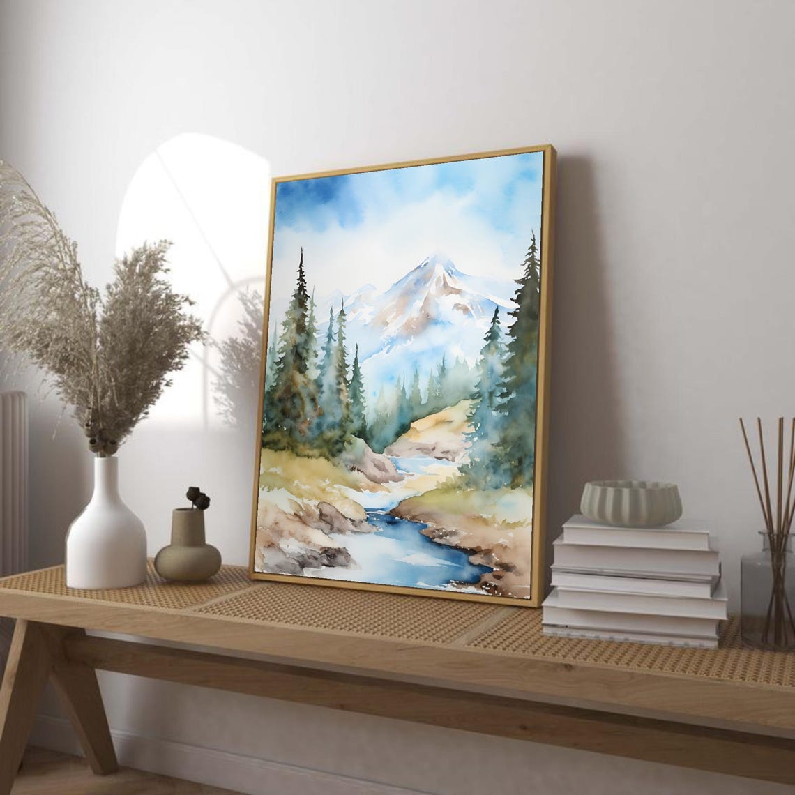 Snake River Idaho Snow Peak Mountain Stream Watercolor Poster - Image 3