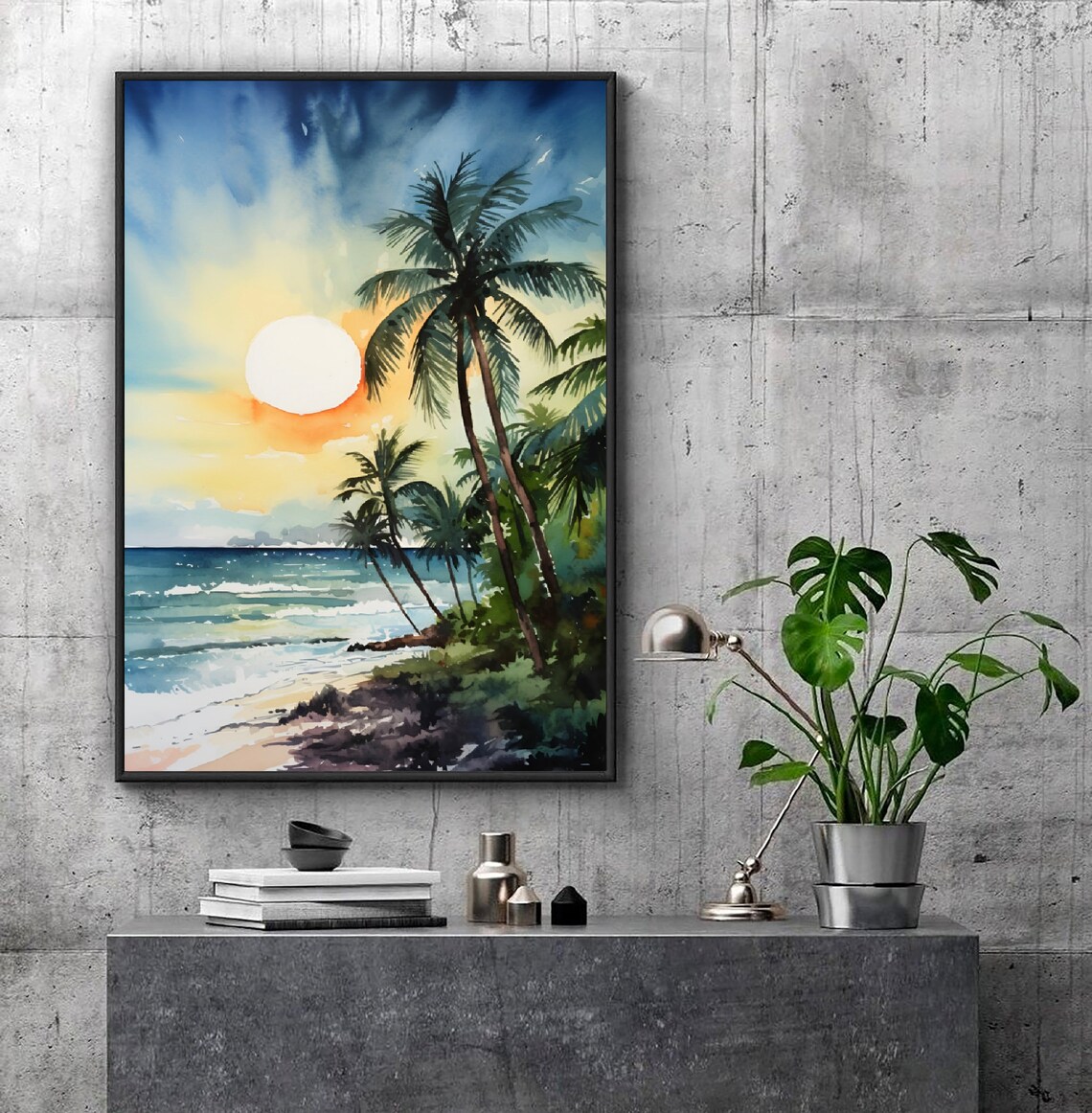 Cozumel Island Mexico Tropical Sunset Palm Beach Watercolor Poster - Image 4