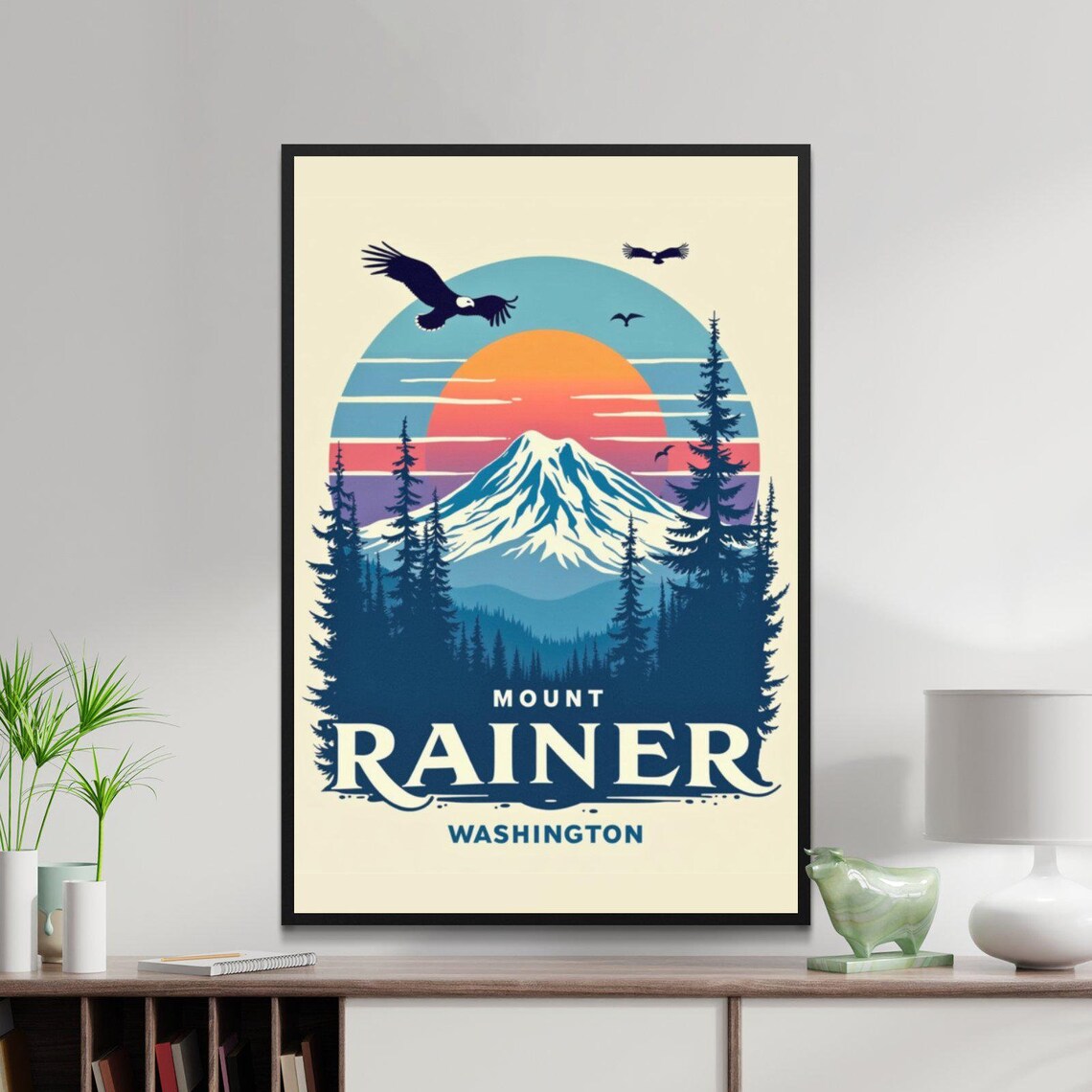 Mount Rainier Washington Bald Eagle Sunset Mountain Peak Poster