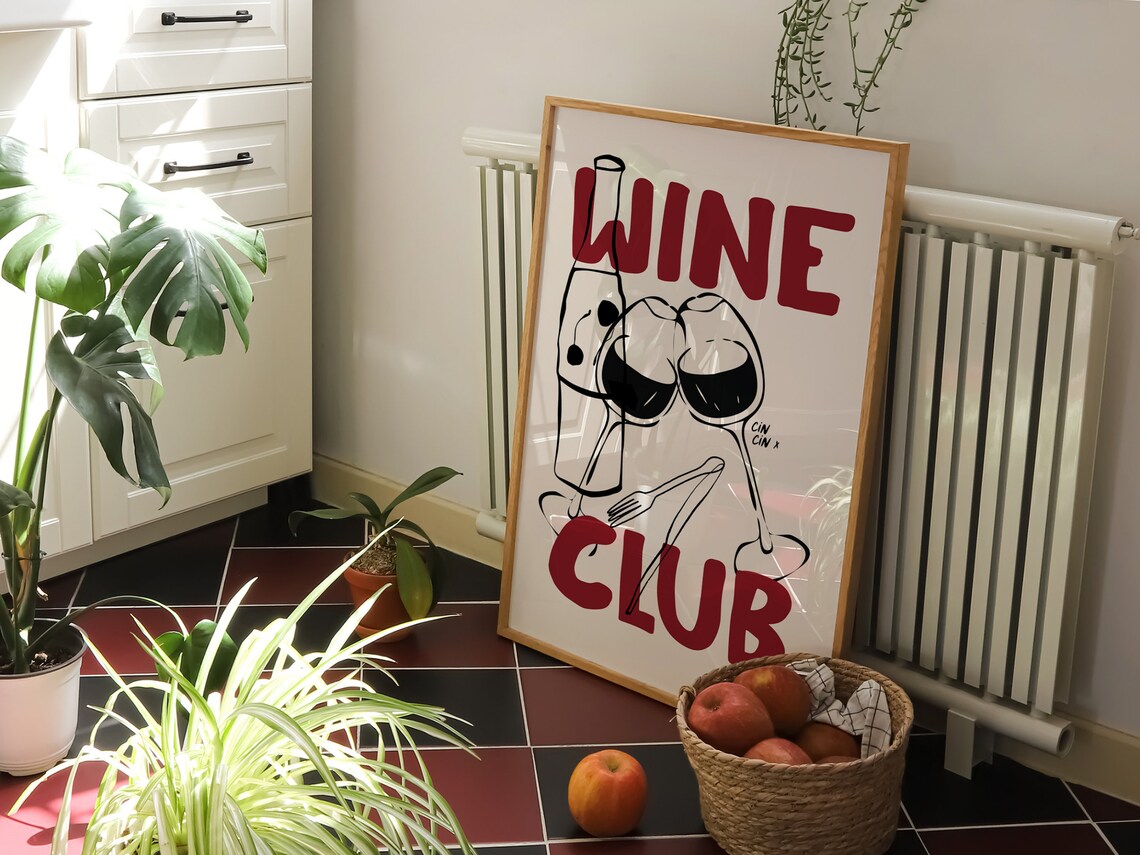Cin Cin Wine Club Retro Bar Cart Art Print - Image 5
