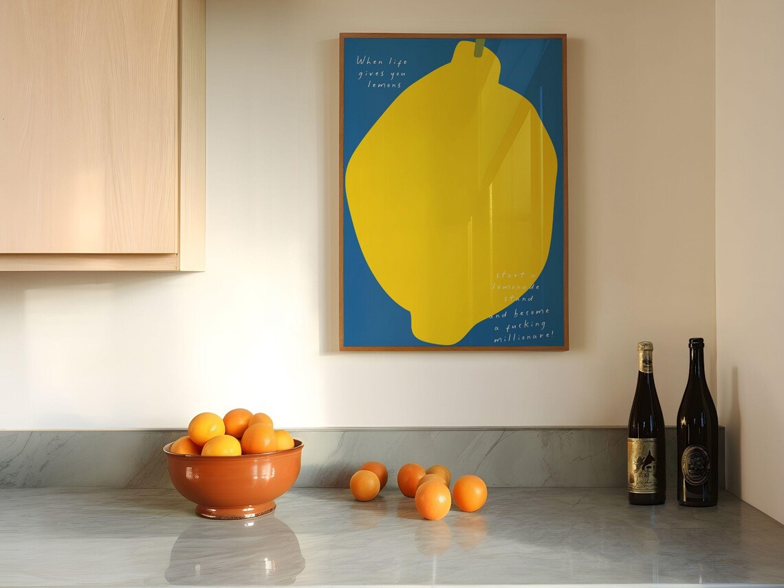 When Life Gives You Lemons Giant Lemon Blue Pop Art Quote Poster - Image 6