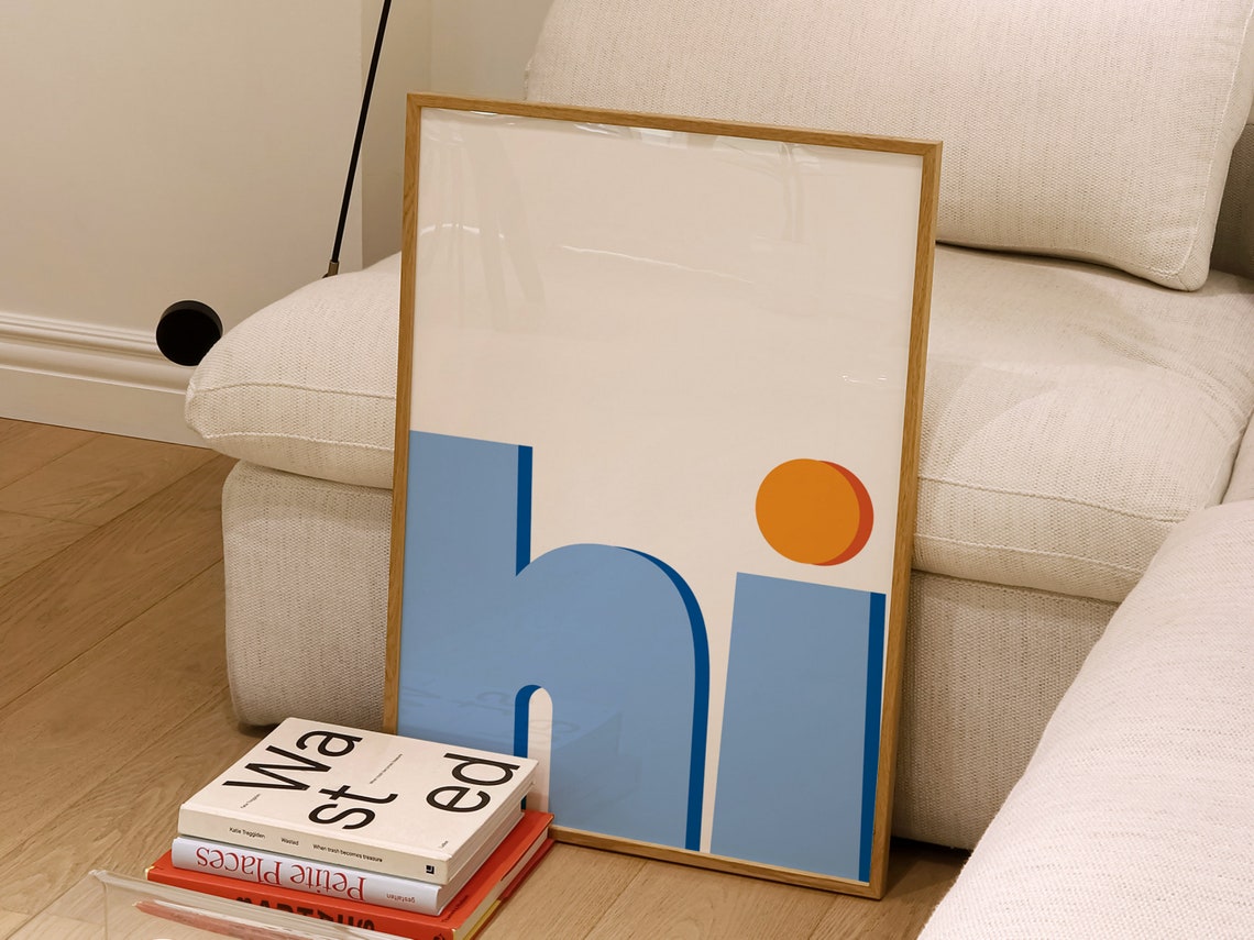 Hi Blue Minimalist Modern Scandinavian Style Typography Poster - Image 5