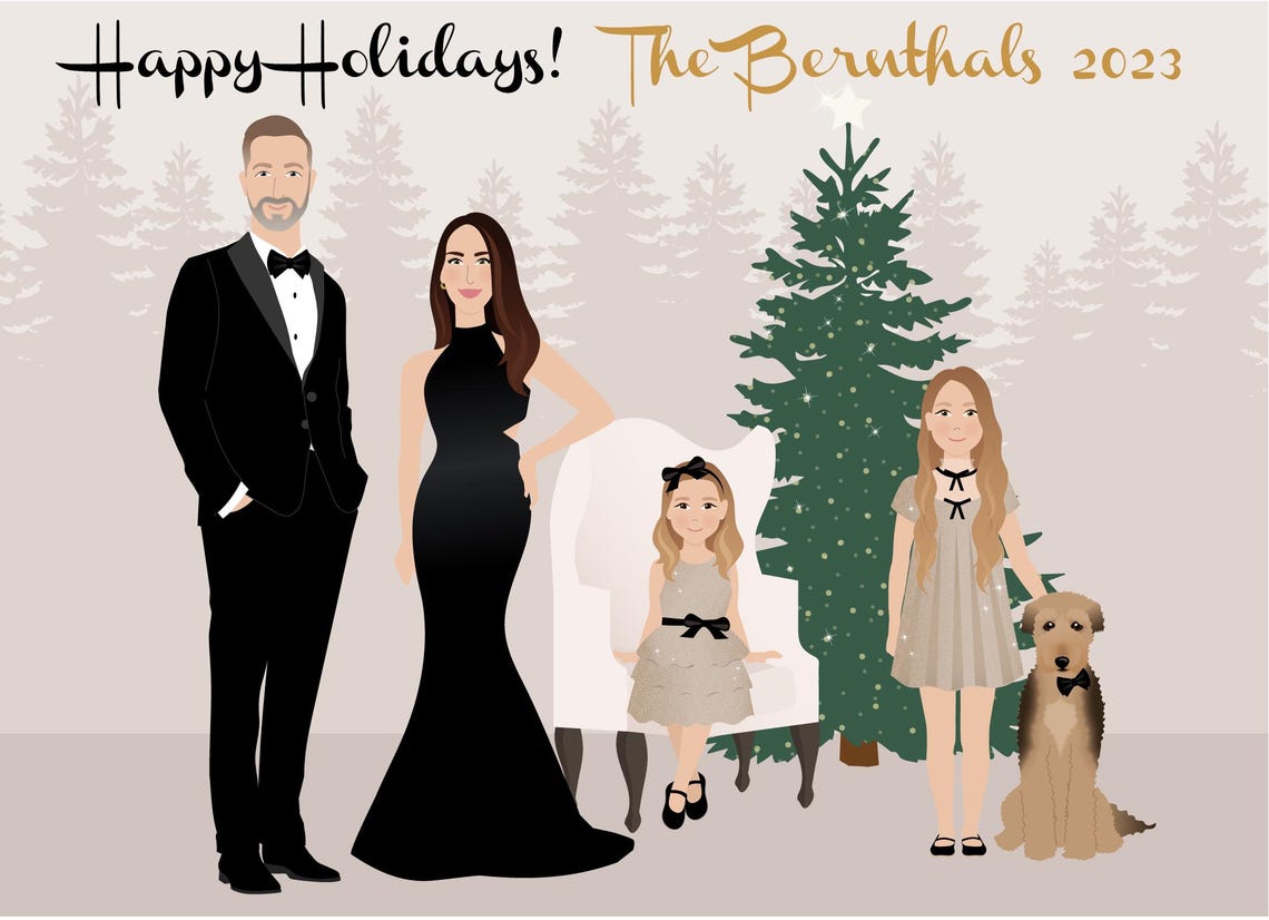 Family Portrait Christmas Card Family Holiday Card With Pets Couple Christmas Card Personalized Christmas Card - Image 3