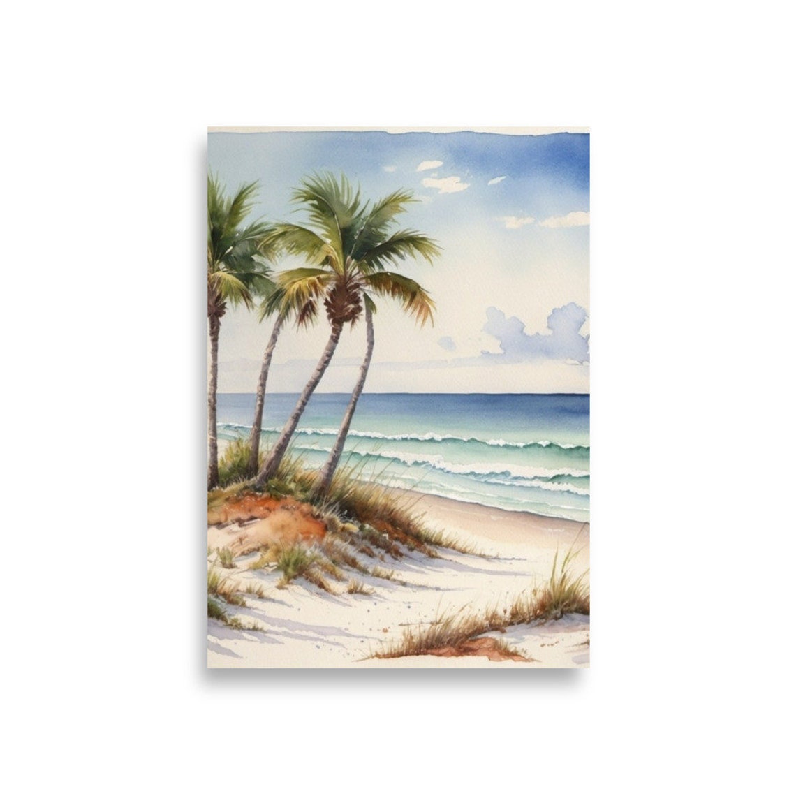Florida Beach Palm Trees Watercolor Tropical Ocean Seaside Art Poster - Image 4