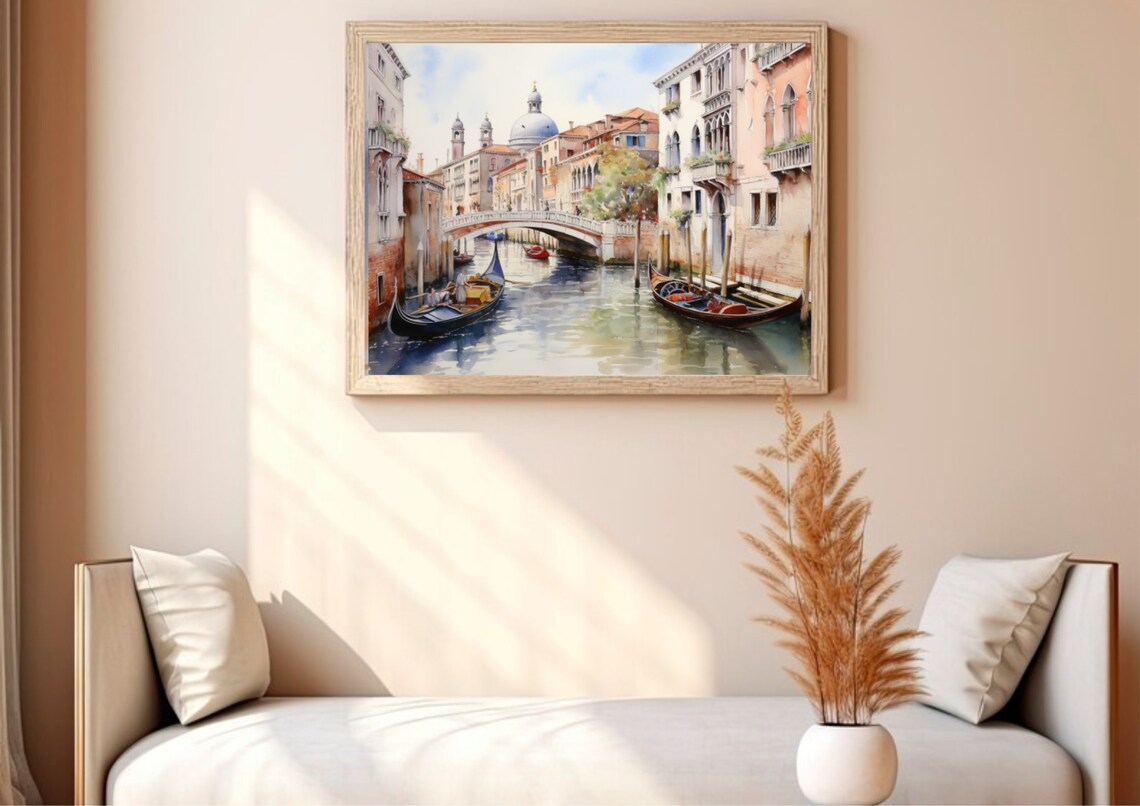 Venice Grand Canal Gondolas Stone Bridge Watercolor Travel Poster - Image 4