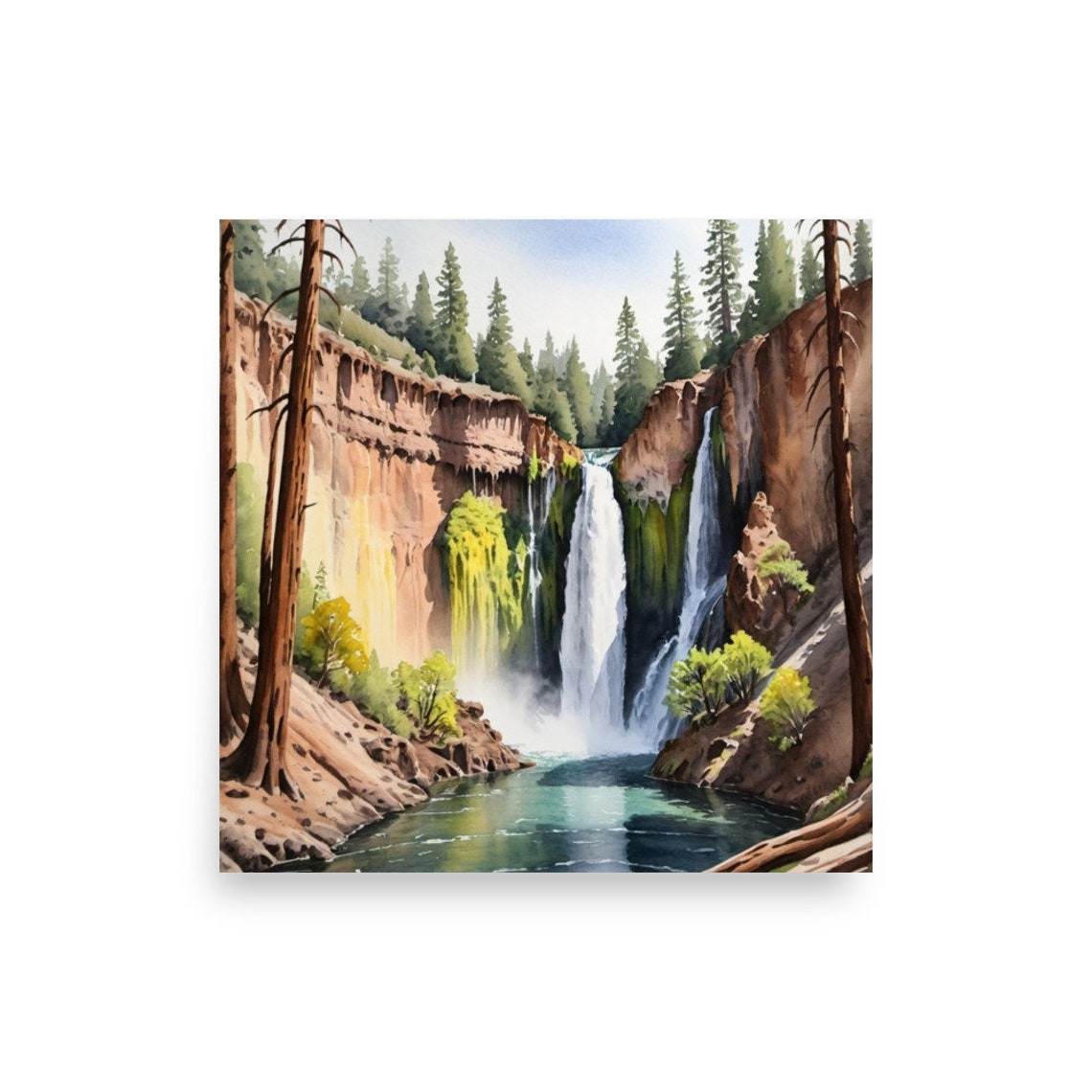 Burney Falls Waterfall Canyon Watercolor California Park Art Poster - Image 3