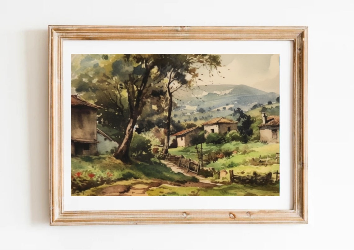 A Village Painting Bulgarian Rural Landscape Watercolor Art Print Country Houses Wall Art European Countryside Artwork Rustic Wall Decor - Image 3