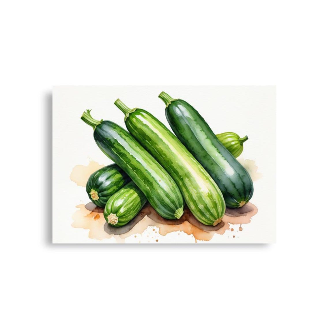 Green Zucchini Pile Watercolor Kitchen Vegetable Still Life Poster - Image 2