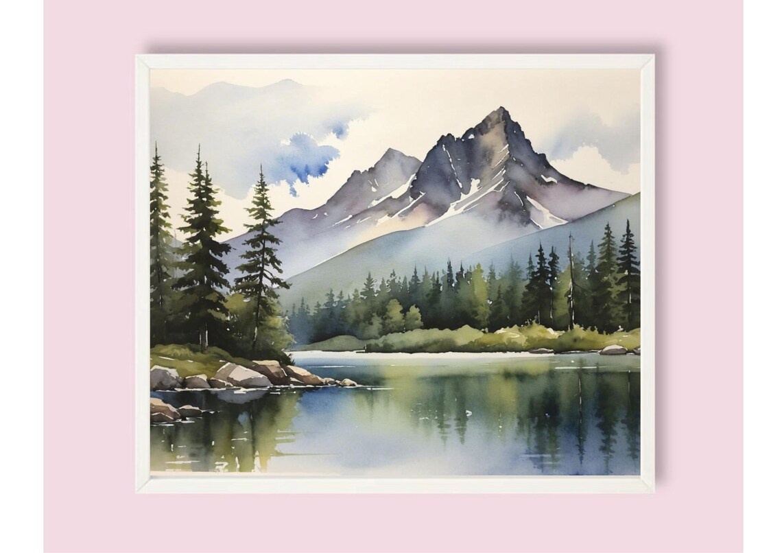 Sawtooth Range and Alice Lake Watercolor Travel Poster - Image 6