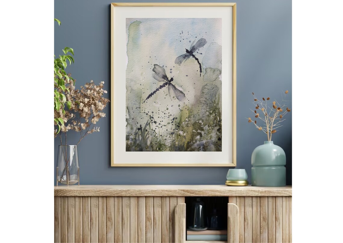 Dragonfly Watercolor Painting Wild Flowers And Dragonfly Print Insects Watercolor Print Botanical Abstract Print Flowers Field Watercolor - Image 6