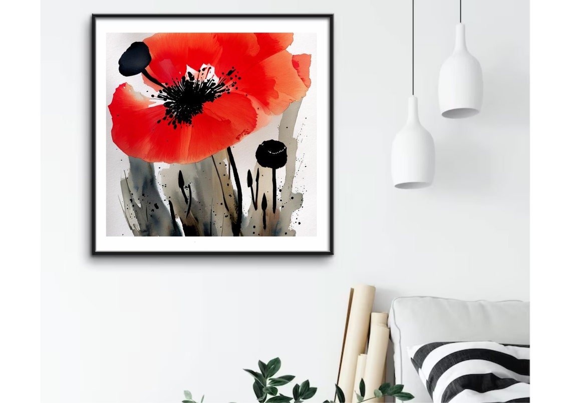 Red Poppies Painting Poppy Watercolor Art Print Red Flowers Wall Art Watercolor Poppies Artwork Neutral Botanical Print Large Floral Poster - Image 4