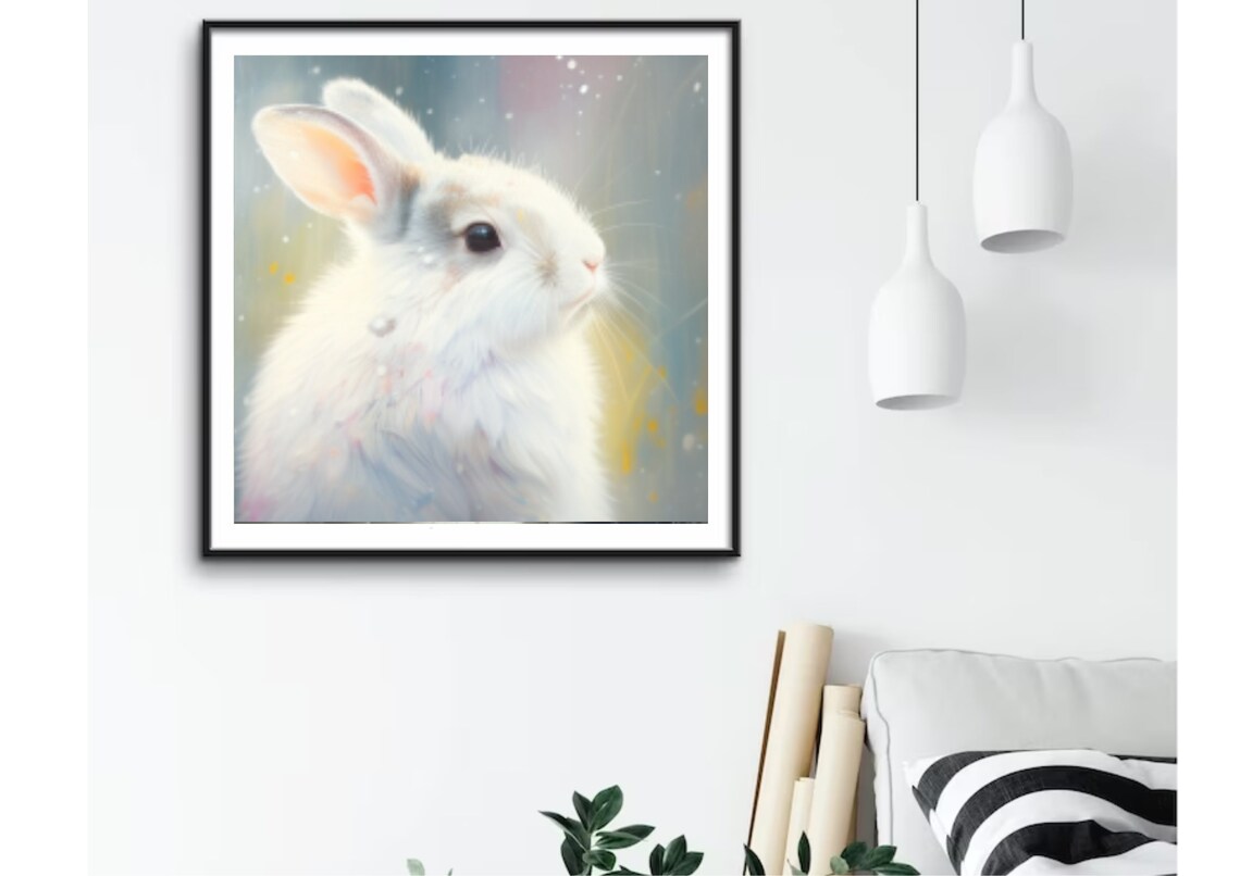 White Baby Bunny Close Up Portrait Watercolor Animal Art Poster - Image 4
