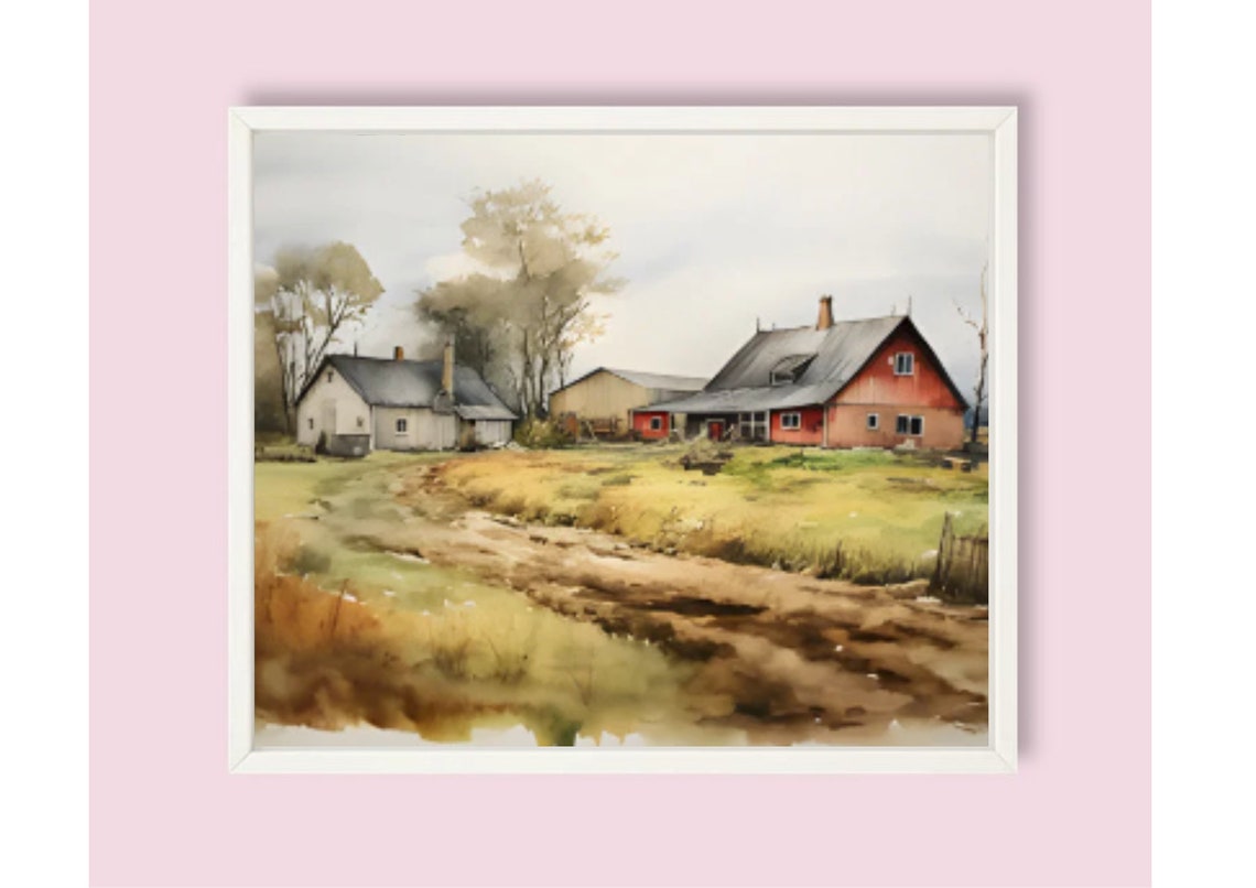Red Barn Watercolor Painting Vermont Farmhouse Art Print Red Barn Art Print Country Vermont Landscape Watercolor Large Art Print Vermont Art - Image 6