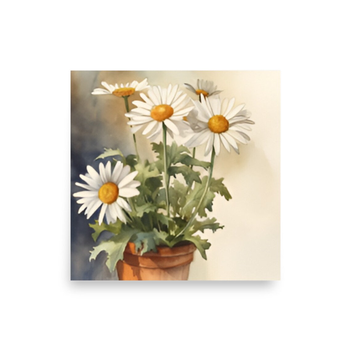 White Daisies In Terracotta Pot Watercolor Flower Still Life Poster - Image 2