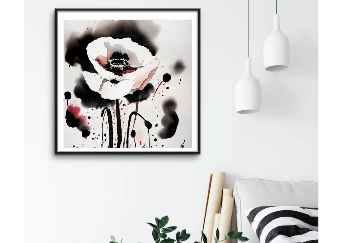 Poppies Painting Watercolor And Ink Poppies Art Poppy Art Print California Poppy Wall Art Botanical Print White Flower Giclee Fine Art Print - Image 5